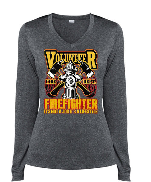 Volunteer Firefighter T Shirt, Being A Firefighter T Shirt, Cool Shirt (Ladies LS Heather V-Neck)