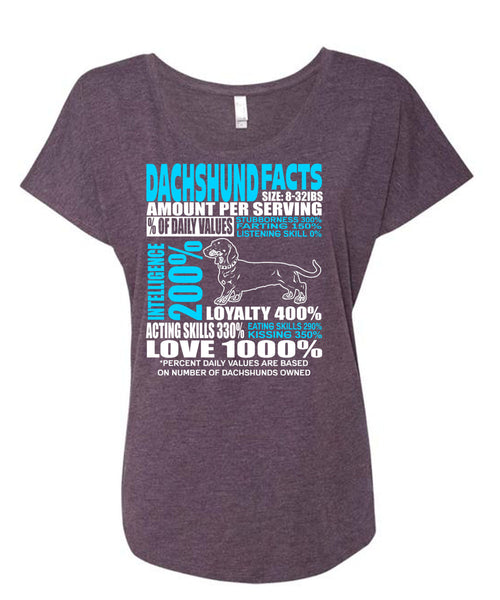 Dachshund Facts T Shirt, Dachshund Owned T Shirt, Cool Shirt (Ladies' Triblend Dolman Sleeve)