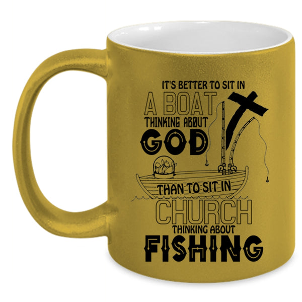 Awesome Fisher Coffee Mug, Sit In Church Thinking About Fishing Accent Mug