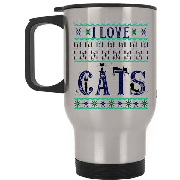 Christmas Gift For Cat Lover Travel Mug, I Love Cats Mug