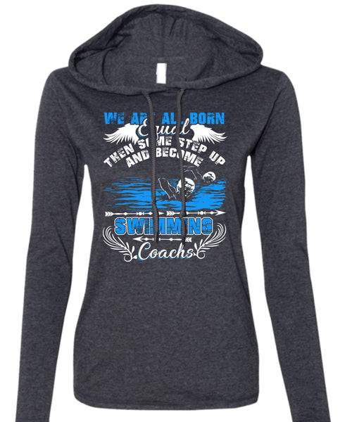 Become Swimming Coach T Shirt, I Love Swimming T Shirt (Anvil Ladies Ringspun Hooded)