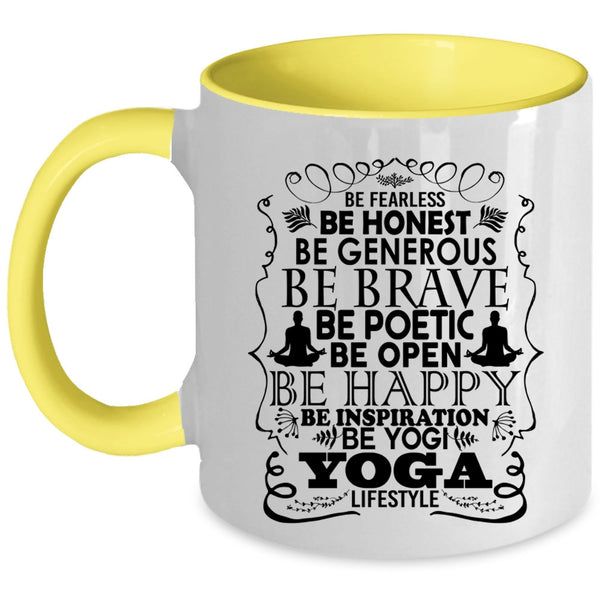 Yoga Lifestyle Coffee Mug, Be Happy Be Yogi Accent Mug