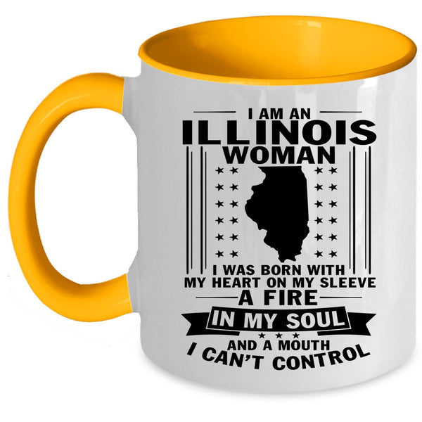 I Was Born With My Heart On My Sleeve Coffee Mug, Illinois Woman Accent Mug