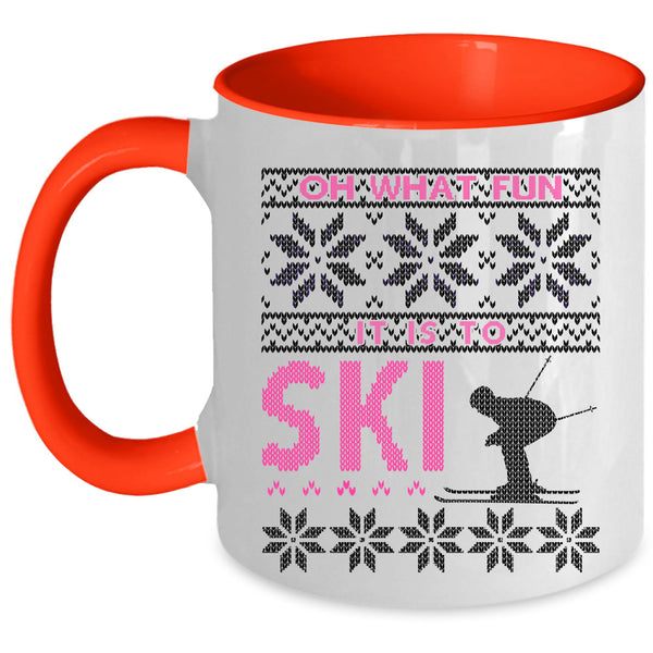 Funny Christmas Coffee Mug, Oh What Fun It Is To Ski Accent Mug