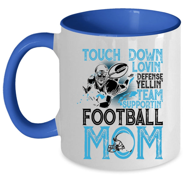 Football Mom Coffee Mug, Touch Down Loving Team Supporting Accent Mug