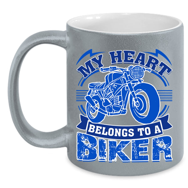 I Love Biker Coffee Mug, My Heart Belongs To A Biker Accent Mug