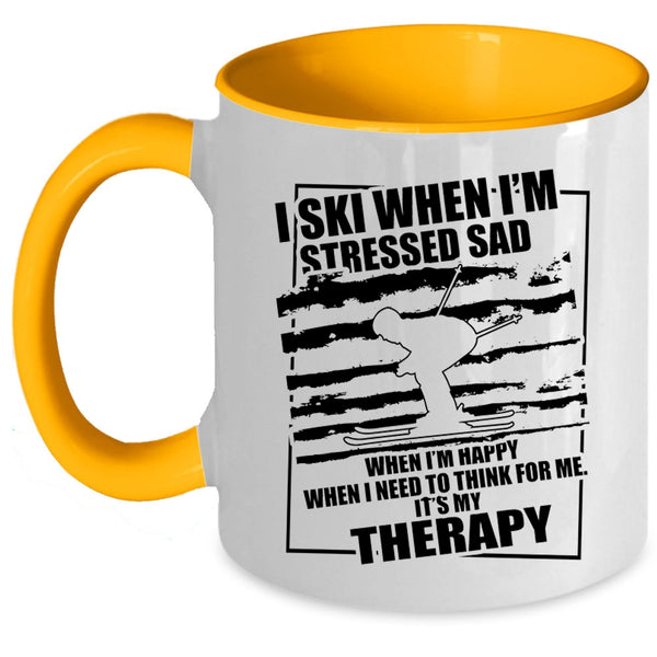 Funny Skiing Coffee Mug, I Ski When I'm Stressed Sad Accent Mug
