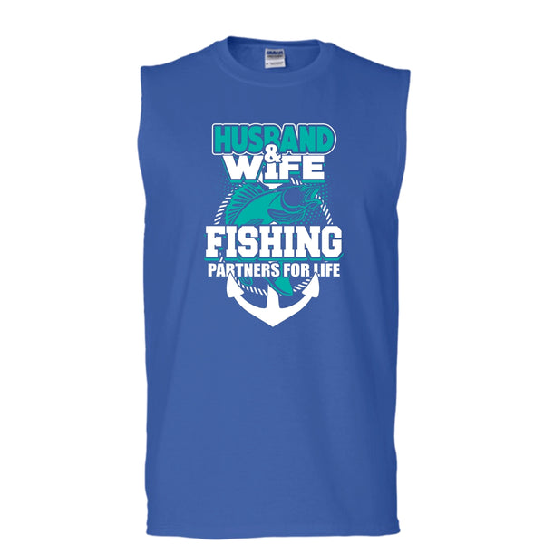 Husband & Wife T Shirt, Fishing Partners For Life T Shirt, Cool T Shirt (Men's Cotton Sleeveless)