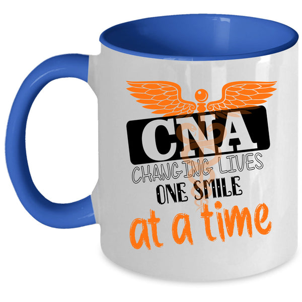 Cool Nurses Coffee Mug, CNA Changing Lives One Smile At A Time Accent Mug