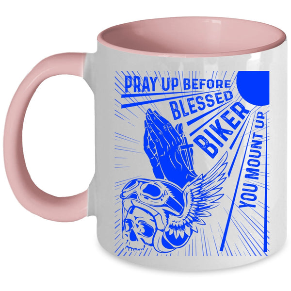 Cool Biker Coffee Mug, Pray Up Before Blessed Biker Accent Mug