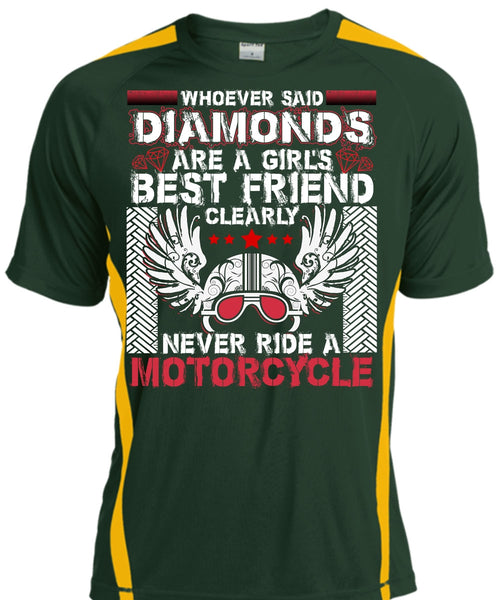 Never Ride A Motorcycle T Shirt, Diamonds Are A Girl's Best Friend T Shirt, Cool Shirt