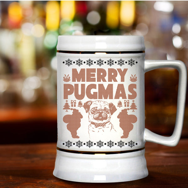 Christmas Gift For Pug Lover Beer Stein 22oz, Merry Pugmas Beer Mug