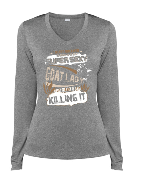 I'd Grow Up To Be A Goat Lady T Shirt, I Never Dreamed T Shirt (Ladies LS Heather V-Neck)