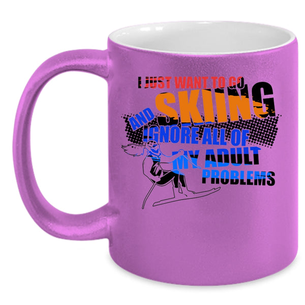 Awesome Skiing Coffee Mug, I Just Want To Go Skiing Accent Mug