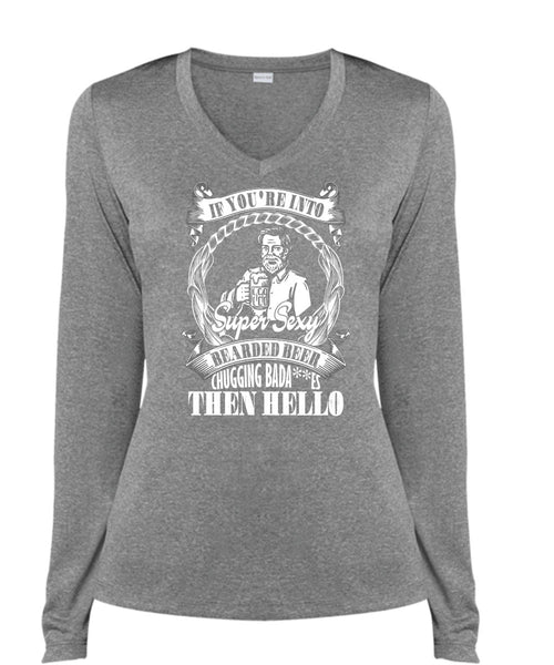 If You're Into Bearded Beer T Shirt, My Favorite T Shirt, Cool Shirt (Ladies LS Heather V-Neck)