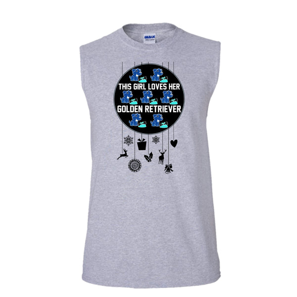 This Girl Loves Her Golden Retriever T Shirt, Merry Christmas Gift Tank Top (Men's Cotton Sleeveless)
