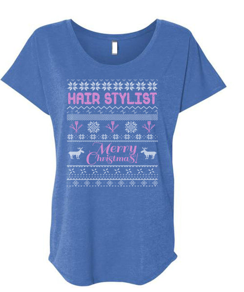 Hair Stylist Merry Christmas T Shirt, Being A Hair Stylist T Shirt, Cool Shirt (Ladies' Triblend Dolman Sleeve)