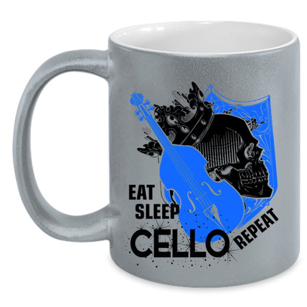 Cool Cello Player Coffee Mug, Eat Sleep Cello Repeat Accent Mug