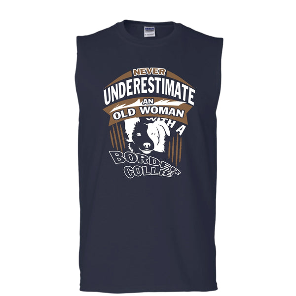 Never Underestimate An Old Woman With A Border Collie Shirt, Cool Dog Shirt (Men's Cotton Sleeveless)