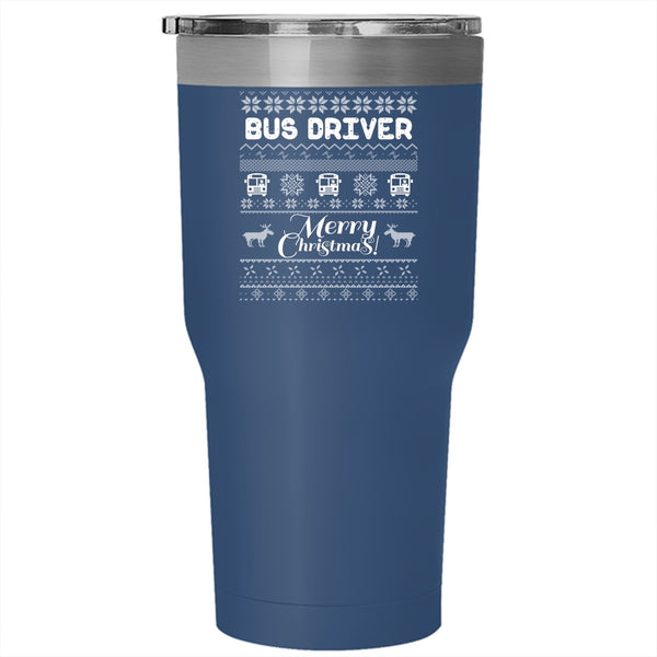 Bus Driver Tumbler 30 oz Stainless Steel, Merry Christmas Travel Mug