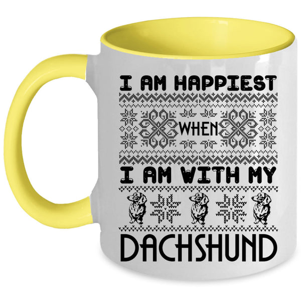 I Am With My Dachshund Coffee Mug, I Am Happinest Accent Mug