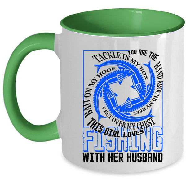 Cute Girls Coffee Mug, This Girl Loves Fishing With Her Husband Accent Mug