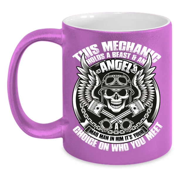 This Mechanic Holds A Beast And An Angel Coffee Mug, Cool Mechanics Coffee Cup