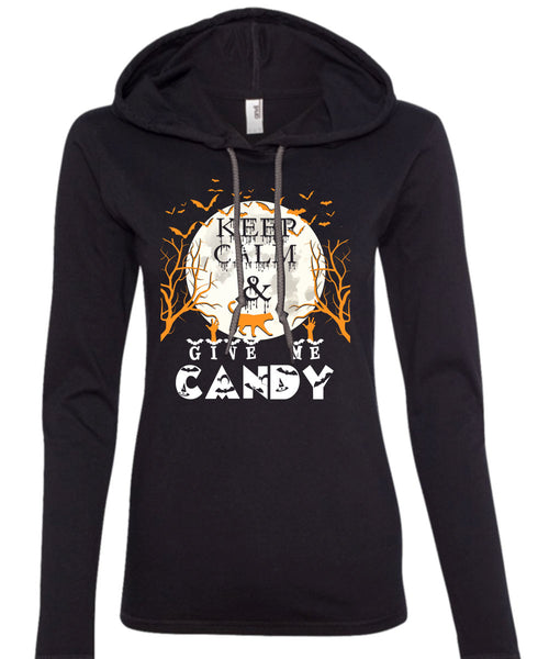 Keep Calm And Give Me Candy T Shirt, I Love Christmas T Shirt (Anvil Ladies Ringspun Hooded)