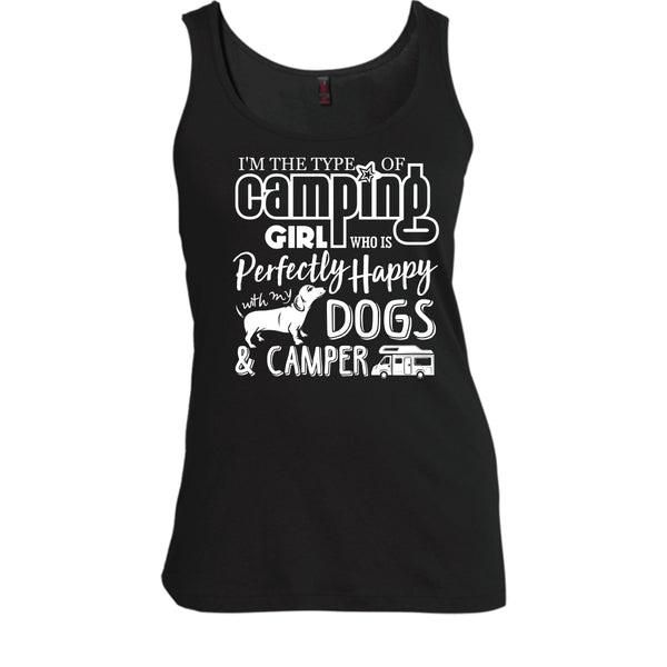 I'm The Type Of Camping Girl T Shirt, Happy With My Dogs & Camper T Shirt, Cool T Shirt