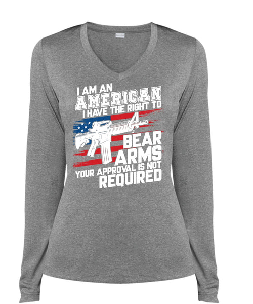 I Am An American T Shirt, Being A Veteran T Shirt, Cool Shirt (Ladies LS Heather V-Neck)