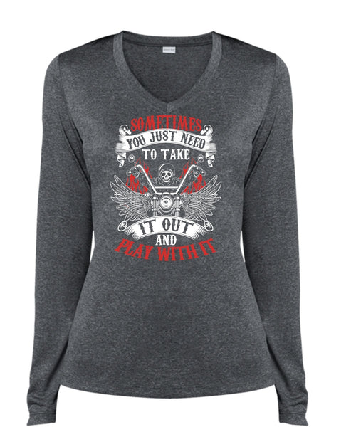 Sometimes You Just Need To Take T Shirt, I Love Biker T Shirt, Cool Shirt (Ladies LS Heather V-Neck)