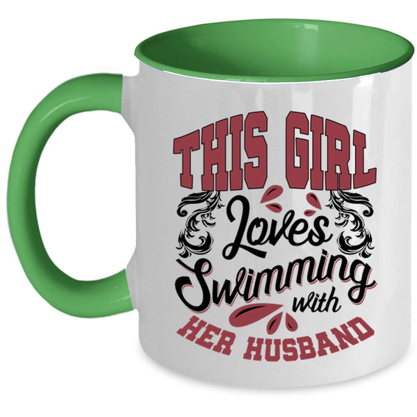 Couple Coffee Mug, This Girl Loves Swimming With Her Husband Accent Mug