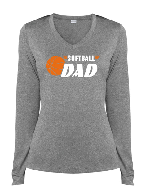 Softball Dad T Shirt, Being A Papa T Shirt, Father's Day T Shirt (Ladies LS Heather V-Neck)
