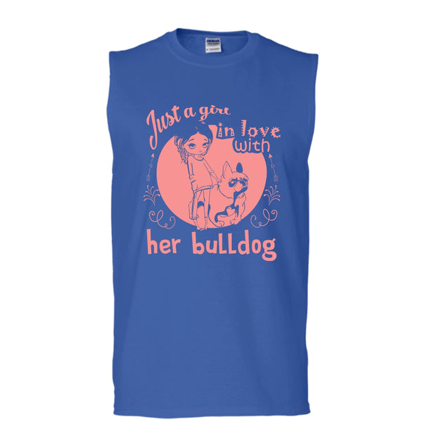 Just A Girl In Love With Her Bulldog Shirt, Cool Dog Shirt (Men's Cotton Sleeveless)