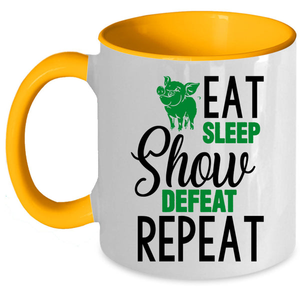 Cute Farmer Coffee Mug, Eat Sleep Show Defeat Accent Mug