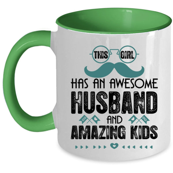 Amazing Kids Coffee Mug, This Girl Has An Awesome Husband Accent Mug