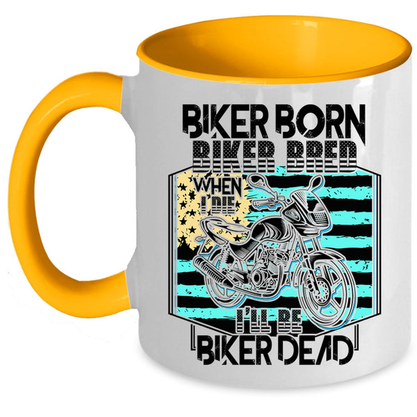 Cool American Flag Coffee Mug, Biker Born Biker Bred Accent Mug