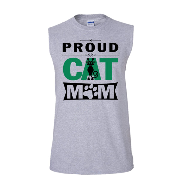 Proud Cat Mom Shirt, Funny Cat Shirt (Men's Cotton Sleeveless)