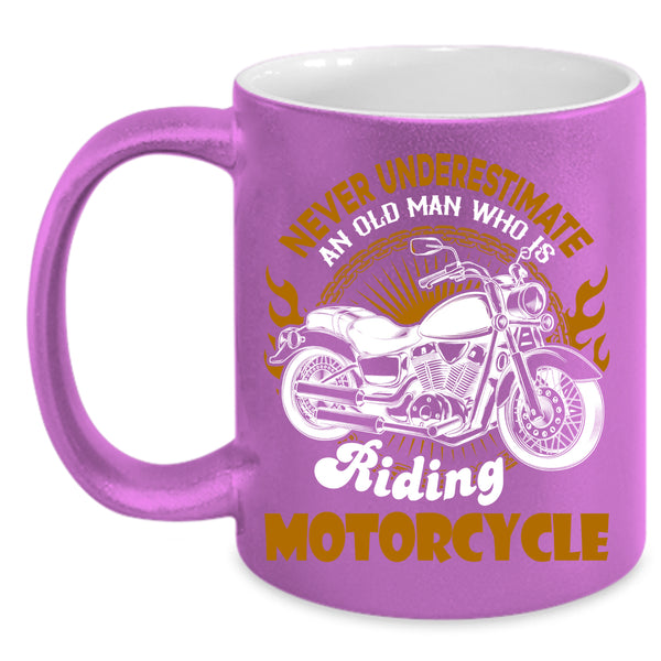 An Old Man Is Riding Motorcycle Coffee Mug, Cool Grandpa Coffee Cup
