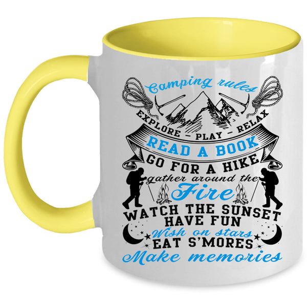 Cool Gift For Camper Coffee Mug, Camping Rules Accent Mug