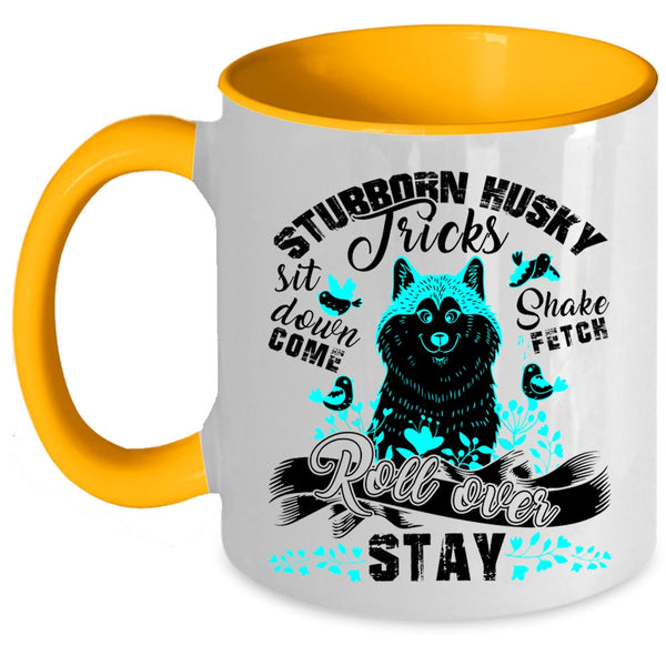 Cute Husky Coffee Mug, Stubborn Husky Tricks Accent Mug
