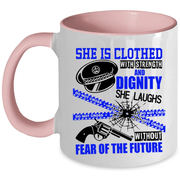 Female Policeman Coffee Mug, She Is Clothed With Strength Accent Mug