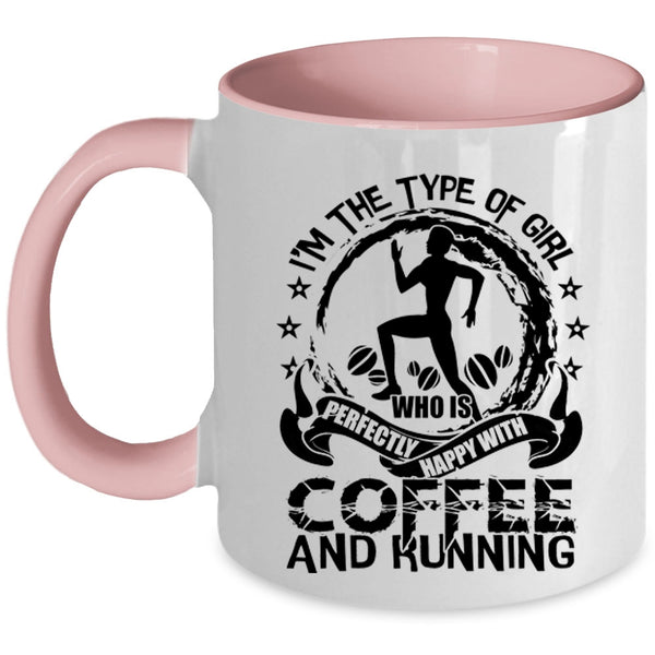 Happy With Coffee And Running Coffee Mug, Cute Girls Accent Mug