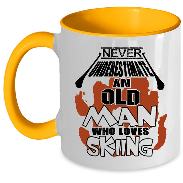 Cool Dad Coffee Mug, Never Underestimate An Old Man Loves Skiing Accent Mug