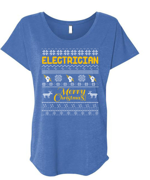 Electrician Merry Christmas T Shirt, This Girl Loves Christmas T Shirt, Cool Shirt (Ladies' Triblend Dolman Sleeve)