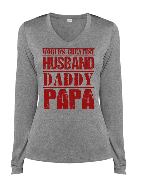 World's Greatest Husband Daddy Papa T Shirt, Being A Papa T Shirt, Cool Shirt (Ladies LS Heather V-Neck)