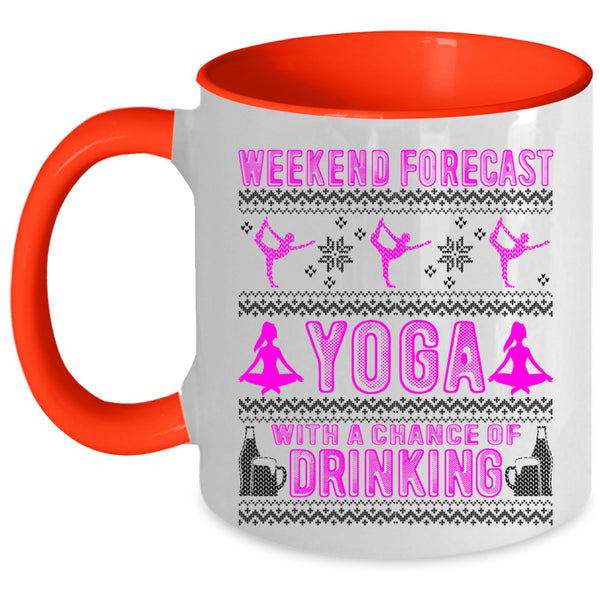 Cute Christmas Coffee Mug, Weekend Forecast Yoga Accent Mug