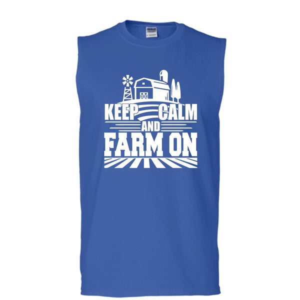Keep Calm And Farm On T Shirt, Coolest Farmer T Shirt, Cool T Shirt (Men's Cotton Sleeveless)