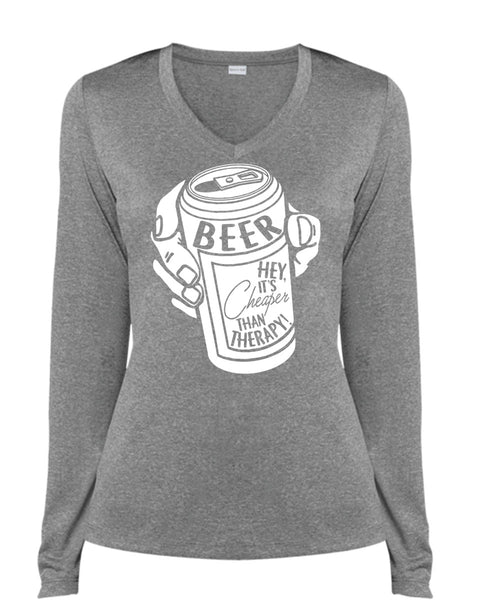 It's Cheaper Than Therapy T Shirt, My Favorite T Shirt, Cool Shirt (Ladies LS Heather V-Neck)