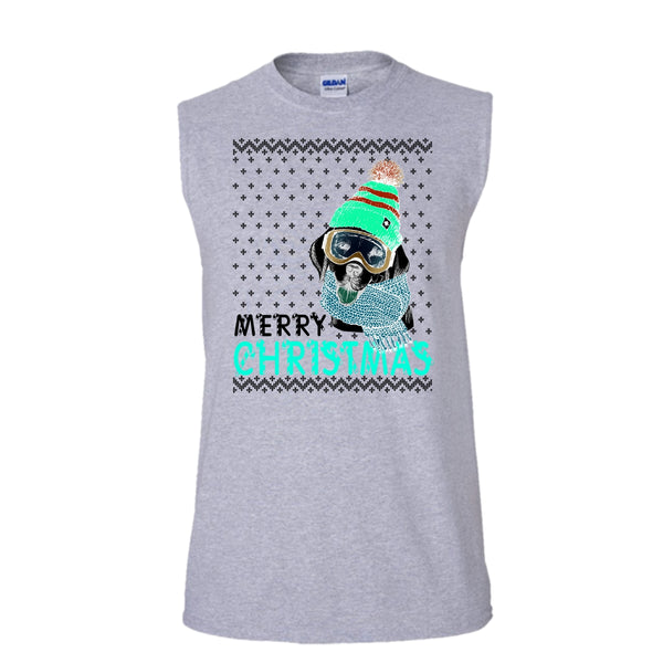 Dog Merry Christmas T Shirt, Coolest Merry Christmas Gift Tank Top (Men's Cotton Sleeveless)